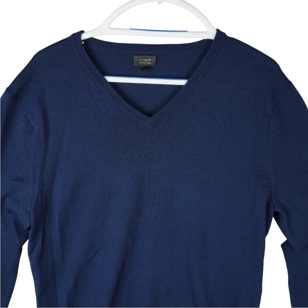 Vintage J Crew V-Neck Sweater 100% Merino Wool Men's Large Navy Blue Sty#93735
